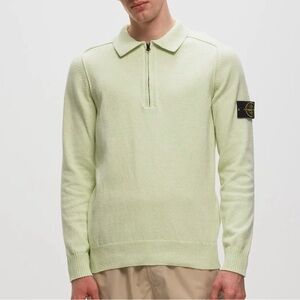 Stone Island Light Green Quarter Zip Pull Over Sweater